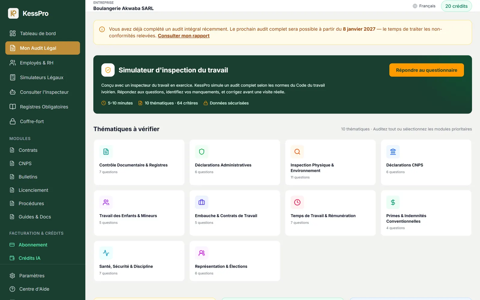 Simulateur d’inspection du travail avec 10 thématiques à vérifier