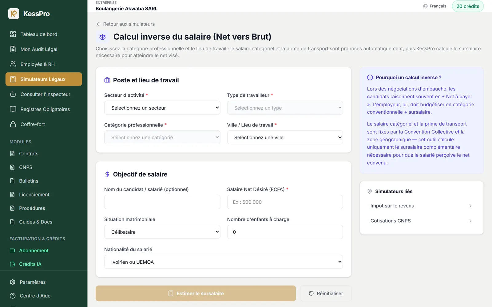 Simulateur de calcul inverse du net vers le brut